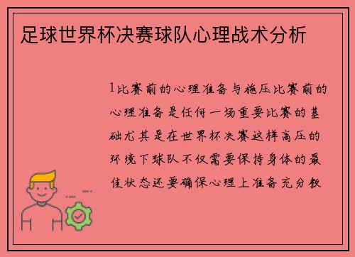 足球世界杯决赛球队心理战术分析