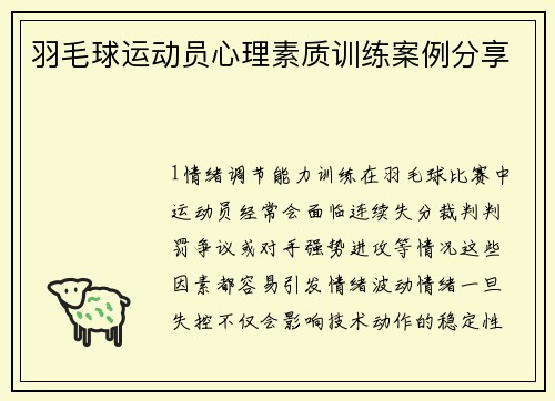 羽毛球运动员心理素质训练案例分享